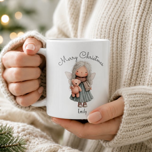 Caneca De Café Fada de Natal Fofa Personalizada e Ursinho  (Criador carregado)