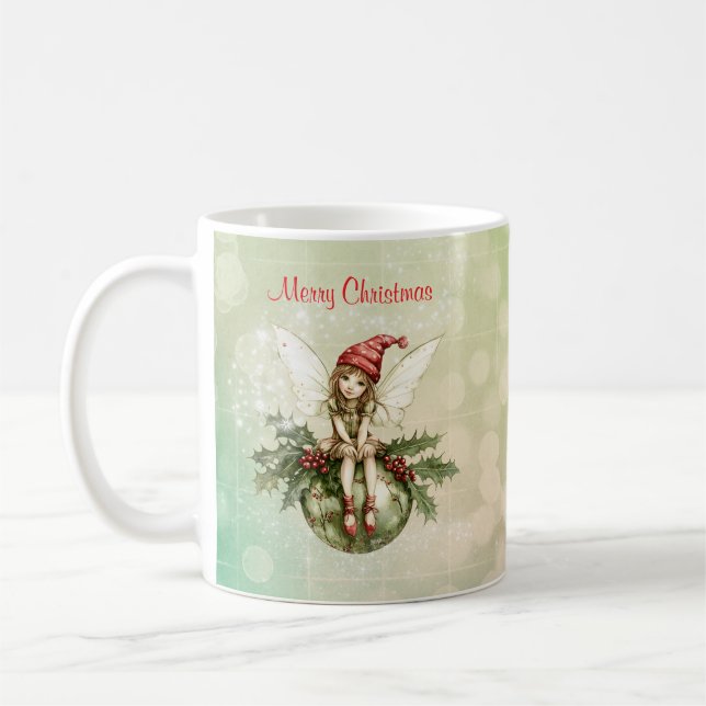 Caneca De Café Fada de Natal Fofo em um Enfeite (Esquerda)