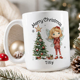 Caneca De Café Fada de Natal Personalizada Fofa e Árvore