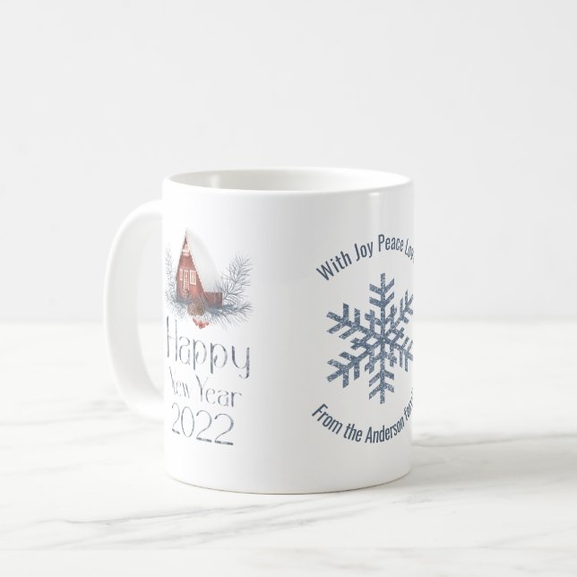 Caneca De Café Fada de neve, Feliz ano novo 2022 (Frente Esquerda)