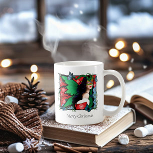 Caneca De Café Fada de Solstício Verde Vermelho