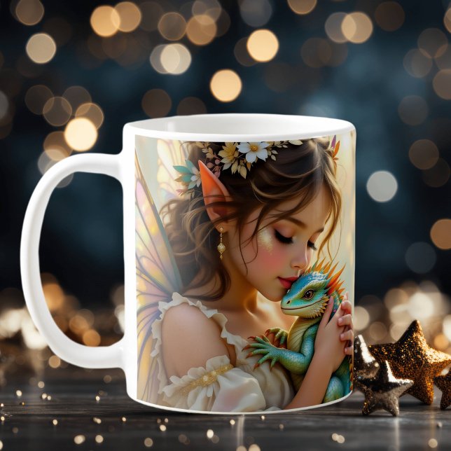 Caneca De Café Fada e Dragão Místico Personalizado (Criador carregado)