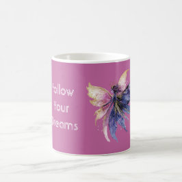 Caneca De Café Fada Rosa Dourado Creme Roxo