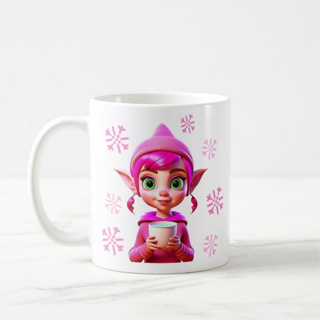 Caneca De Café Fada Rosa Fofa com Café ou Cacau Natal (Esquerda)