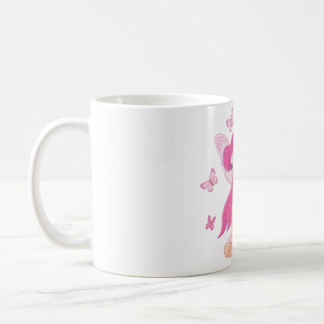 Caneca De Café Fada Rosa Fofa e Borboletas Mágicas (Esquerda)