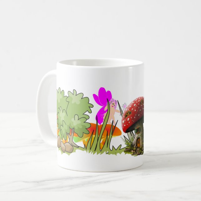 Caneca De Café Fada Roxa Fantasia com Cogumelos Mágicos (Frente Esquerda)