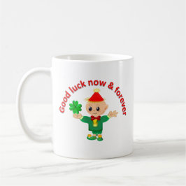 Caneca De Café Fada verde fofo segurando um trevo de quatro folha