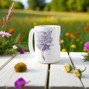 Caneca De Café Fadas da Lua Azul e Roxo Periwinkle