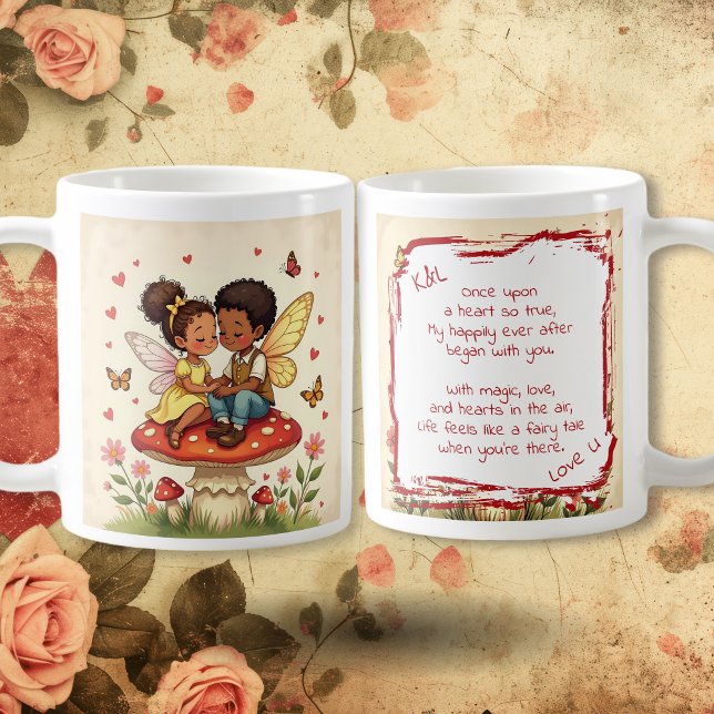 Caneca De Café Fadas Românticas Doces e Poema de Amor (Criador carregado)