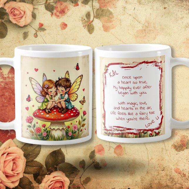Caneca De Café Fadas Românticas Doces e Poema de Amor (Criador carregado)