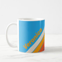 Caneca De Café Faded Surf Blue Stripes with Name