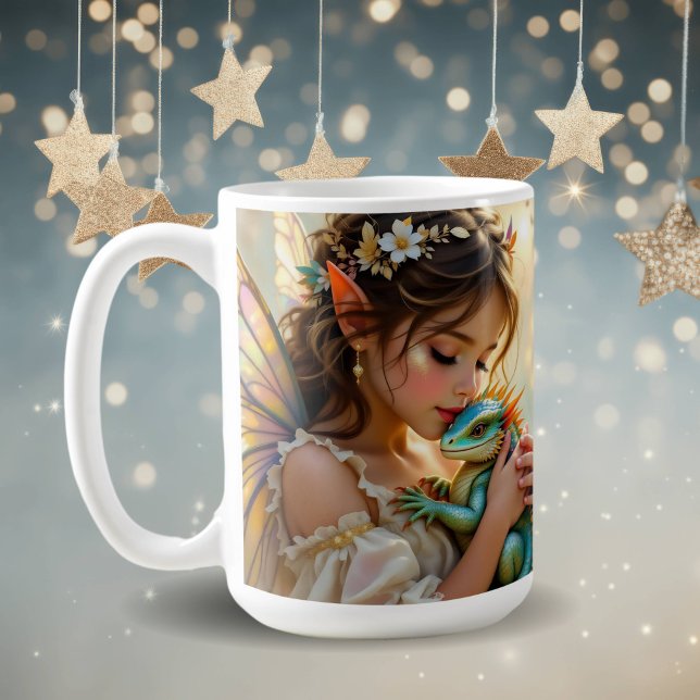 Caneca De Café Fairy and Dragon Mystical Personalized (Criador carregado)