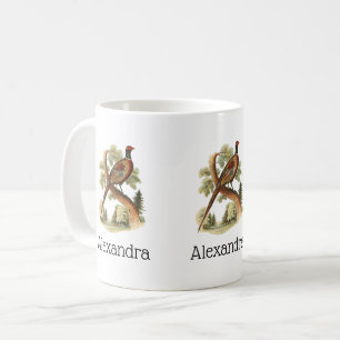 Caneca De Café Faisão Antigo no Galho com Desenho de Árvores Colo