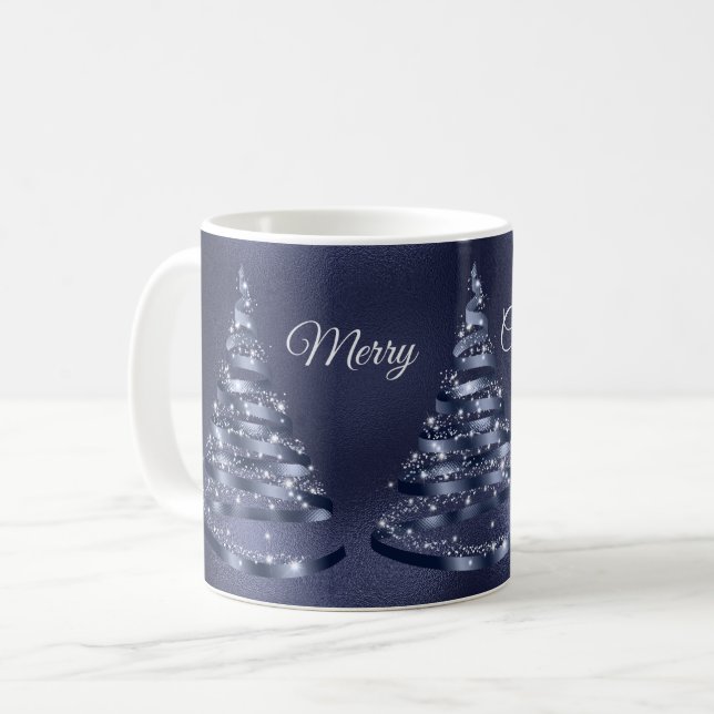 Caneca De Café Faísca de Árvore Azul Brilhante de Natal (Frente Esquerda)