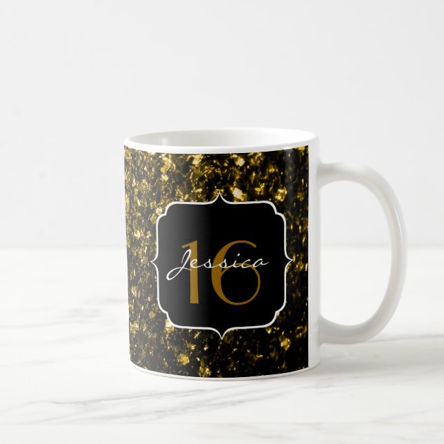 Caneca De Café Faíscas brilhantes douradas escuras (Direita)