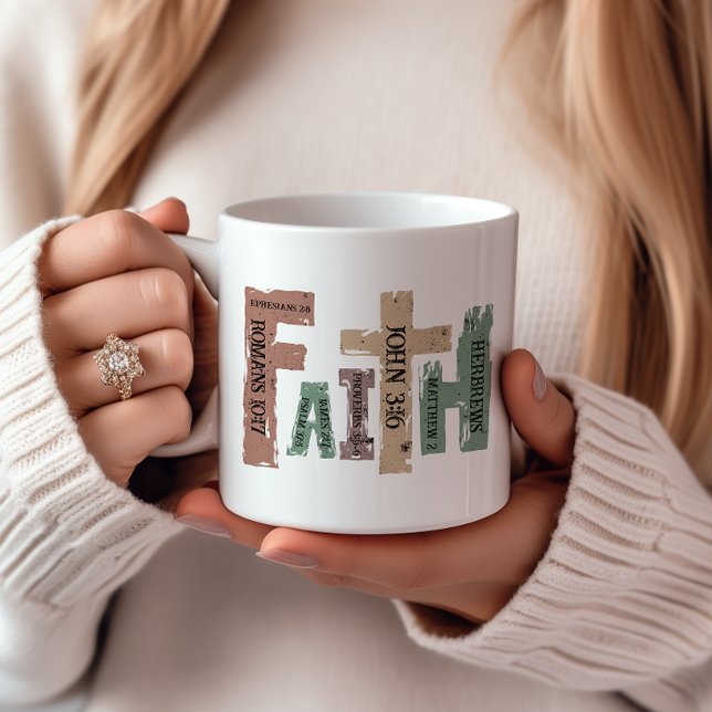 Caneca De Café Faith Christian Cross Bíblia Verse (Express your faith with flair using our vibrant religious design coffee mug—bold and meaningful!)