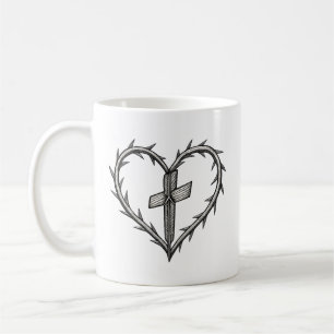 Caneca De Café Faith Cross e Thorn Heart Christian