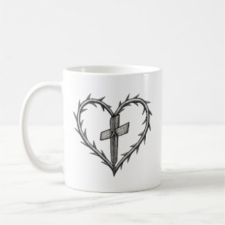 Caneca De Café Faith Cross e Thorn Heart Christian