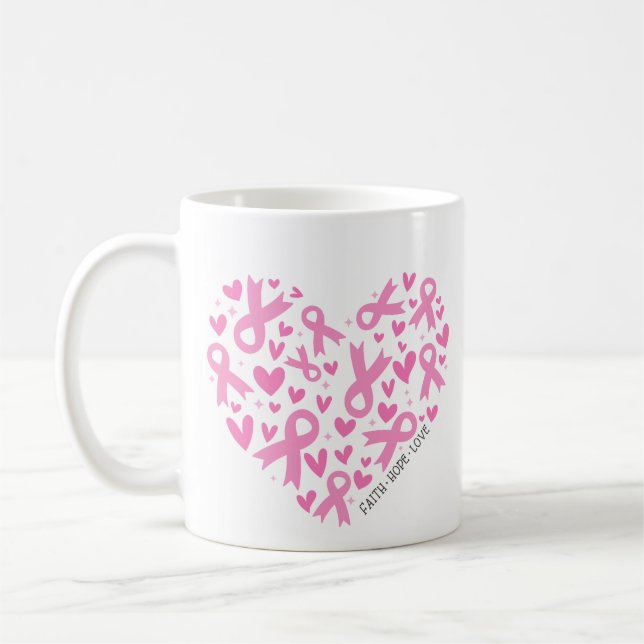 Caneca De Café Faith Hope Breast Cancer Pink Ribbon Awareness (Esquerda)