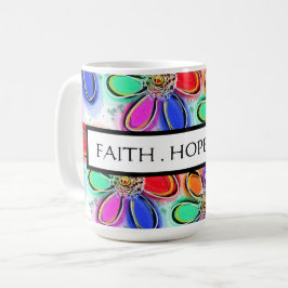 Caneca De Café Faith Hope Love Artsy Watercolor Flowers Padrão