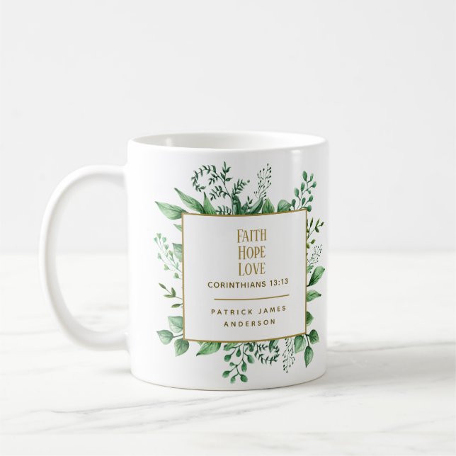 Caneca De Café Faith Hope Love Corinthians 13:13 Nome Personaliza (Esquerda)