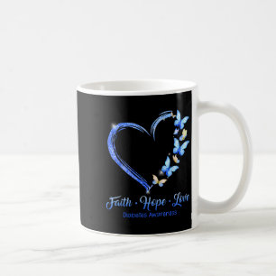 Caneca De Café Faith Hope Love Diabetes Consciência Azul Butterfl