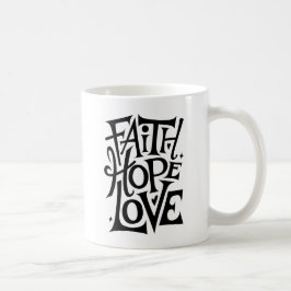Caneca De Café Faith Hope Love | Religião Cristã Moderna