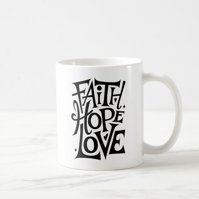 Caneca De Café Faith Hope Love | Religião Cristã Moderna (Direita)