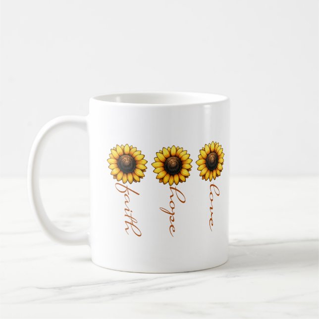 Caneca De Café Faith Hope Love Sunflower Personalizado (Esquerda)