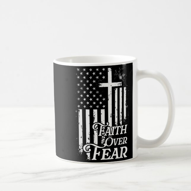 Caneca De Café Faith Over Fear Christian American Flag Religious  (Direita)