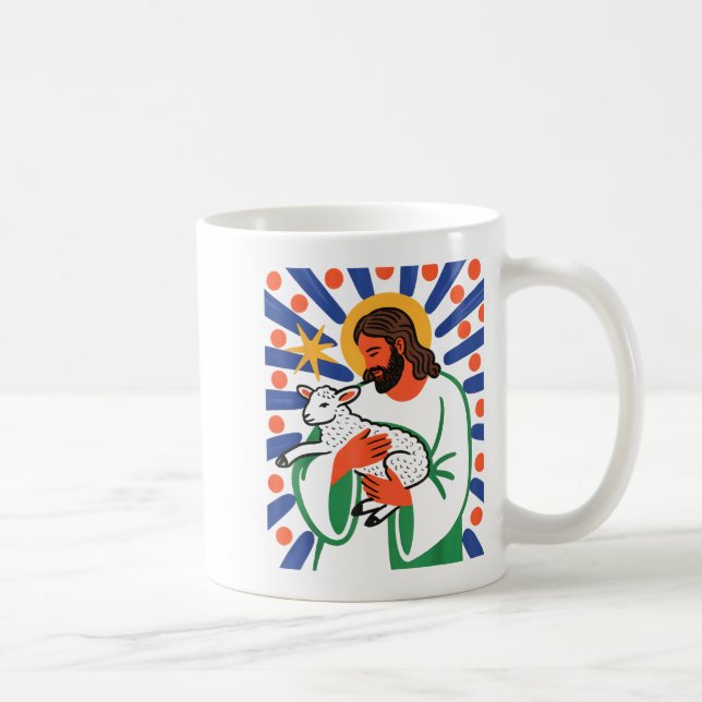 Caneca De Café Faith Shepherd Lamb Peaceful Divine Sritual Design (Direita)