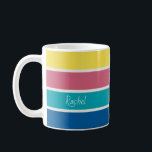 Caneca De Café Faixa de Bloqueio de Paleta de Cores Feliz<br><div class="desc">Adicione o seu nome a esta caneca alegre e feliz com uma faixa vibrante de blocos coloridos. A design tem uma paleta de cores moderna de azul,  pavão,  vermelho suave,  amarelo e nuvem.</div>