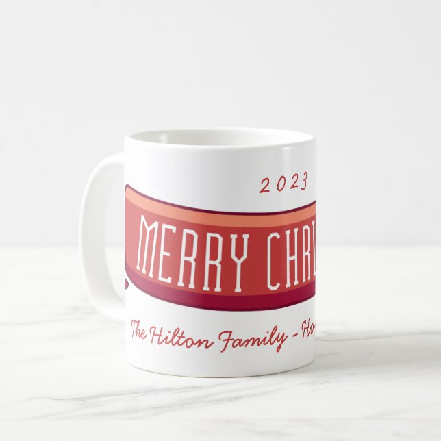 Caneca De Café Faixa de cachecol de Natal Alegre (Frente Esquerda)