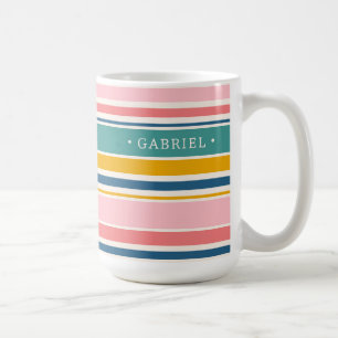 Caneca De Café Faixa de cores com o ambiente de praia   Adicione 