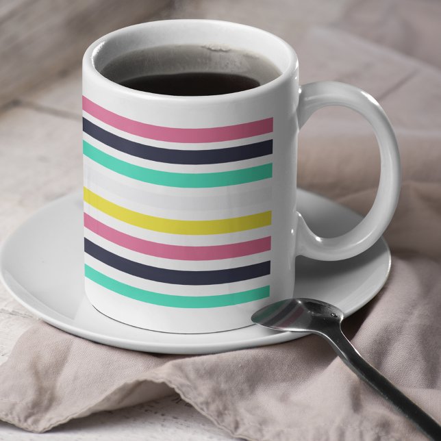 Caneca De Café Faixa Horizontal Colorida (Colored Horizontal Stripes Coffee Mug)