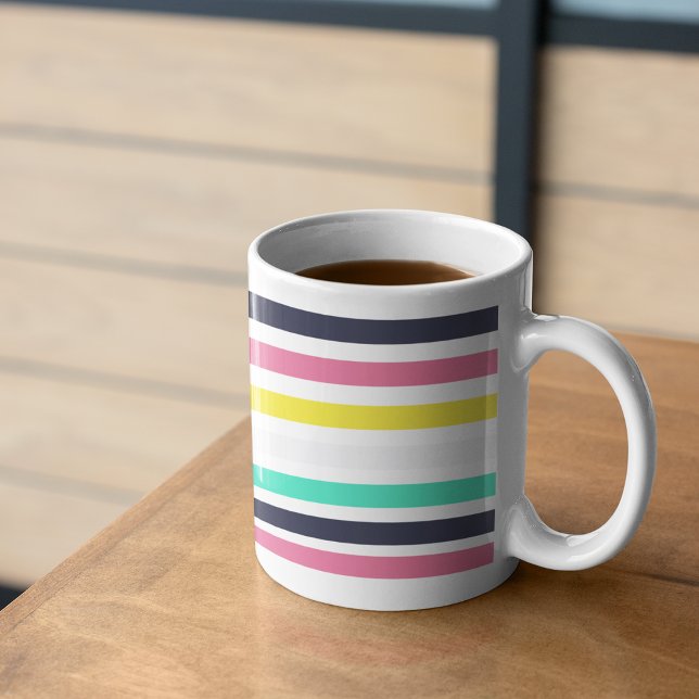 Caneca De Café Faixa Horizontal Colorida (Colored Horizontal Stripes Coffee Mug)