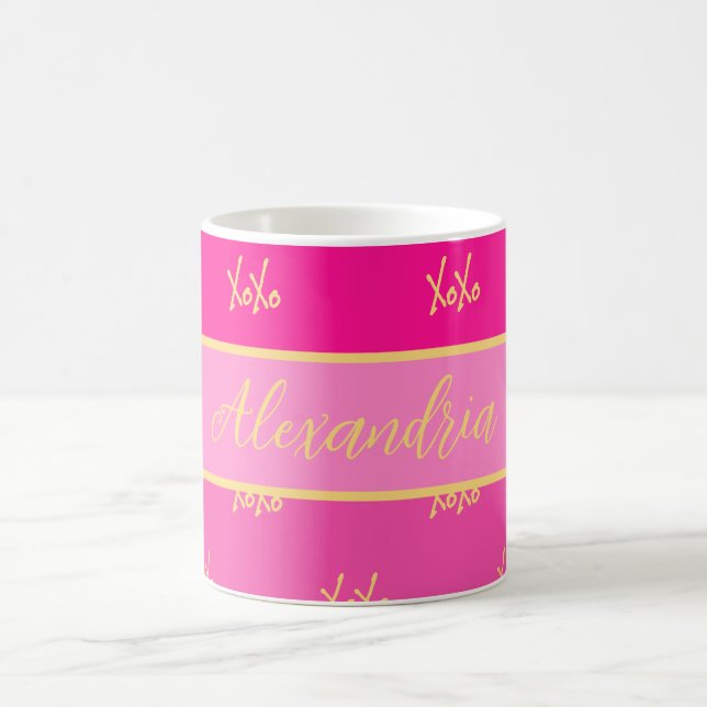 Caneca De Café Faixa Rosa XOXO Personalizada (Centro)