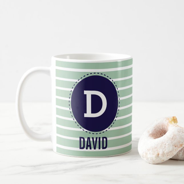 Caneca De Café Faixas de Mint de Nome Personalizado (Com Donut)