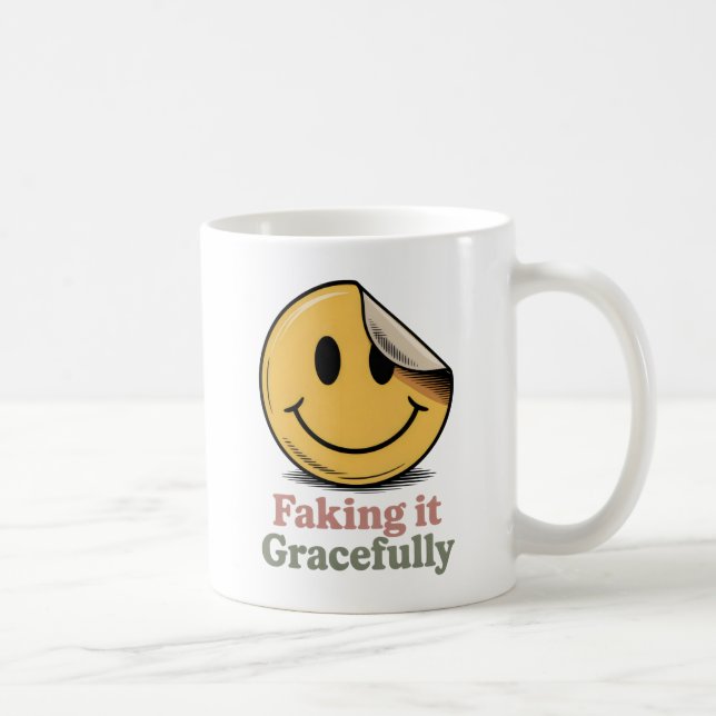 Caneca De Café Faking It Gracefully | Self-Aware Survival Humor   (Direita)