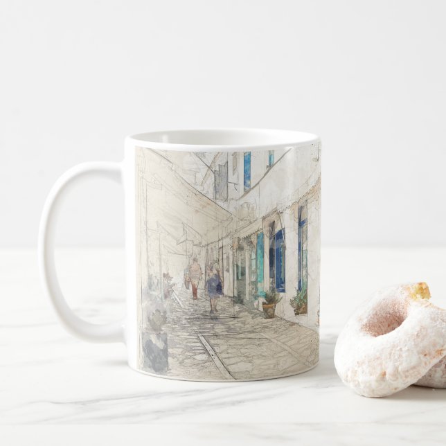 Caneca De Café Fala tradicionalmente as ruas gregas, a Grécia (Com Donut)