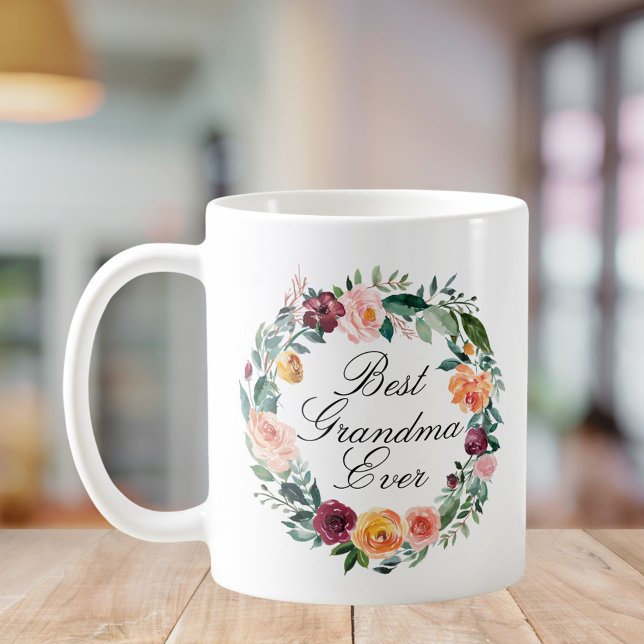 Caneca De Café Fall Autumn Rosa Fllower Floral Wreath Best Grandm (In situ)