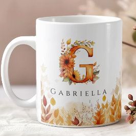 Caneca De Café Fall Foliage Monograma - Letra G