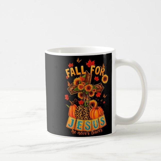 Caneca De Café Fall For Jesus He Never Leaves Cross Faith Pumpkin (Direita)