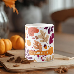 Caneca De Café Fall Mug Personalizado - Autumn Leaves & Acorns Na