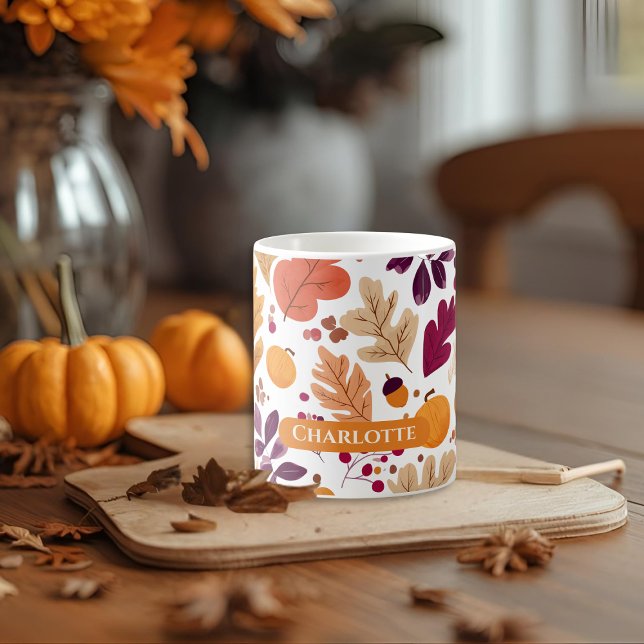 Caneca De Café Fall Mug Personalizado - Autumn Leaves & Acorns Na (Criador carregado)