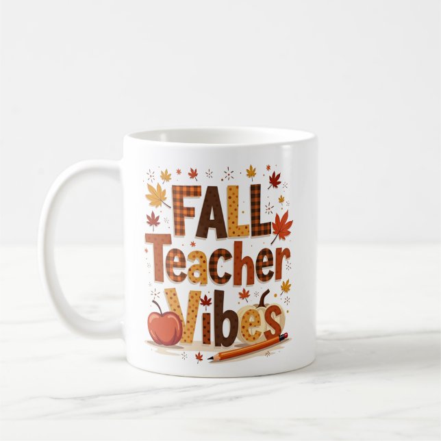 Caneca De Café Fall Teacher Vibes Retro Cute Autumn (Esquerda)