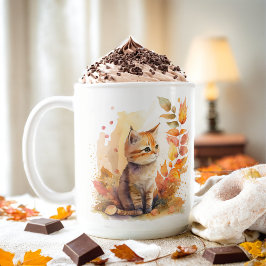 Caneca De Café Fall Vibes Watercolor Kitten -