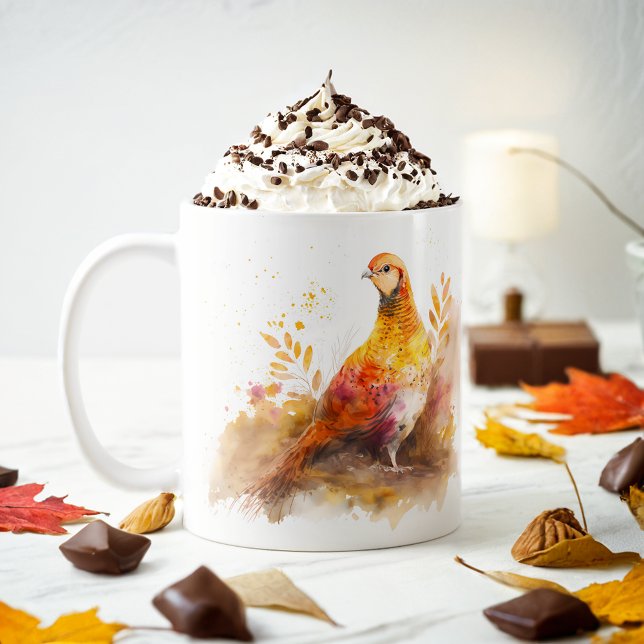 Caneca De Café Fall Vibes Watercolor Pheasant - (Criador carregado)