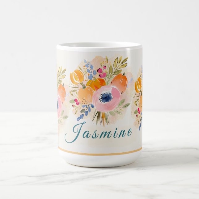 Caneca De Café Fall Watercolor Pumpkin & Bloom (Centro)