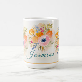 Caneca De Café Fall Watercolor Pumpkin & Bloom – Autumn floral